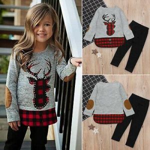 Infant Baby Girls Christmas Outfits Elk T-shirt Tops+Pants Xmas Clothes Set 2PCS