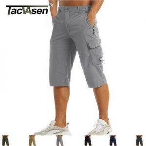 Zipper Pockets Mens Quick Dry Casual Capri Shorts 3/4 Tactical Cargo Nylon Pants